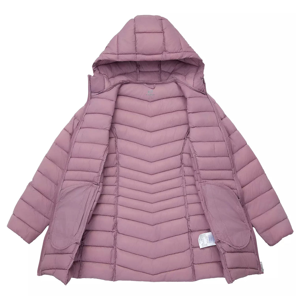 Women’s long travel puffer jacket