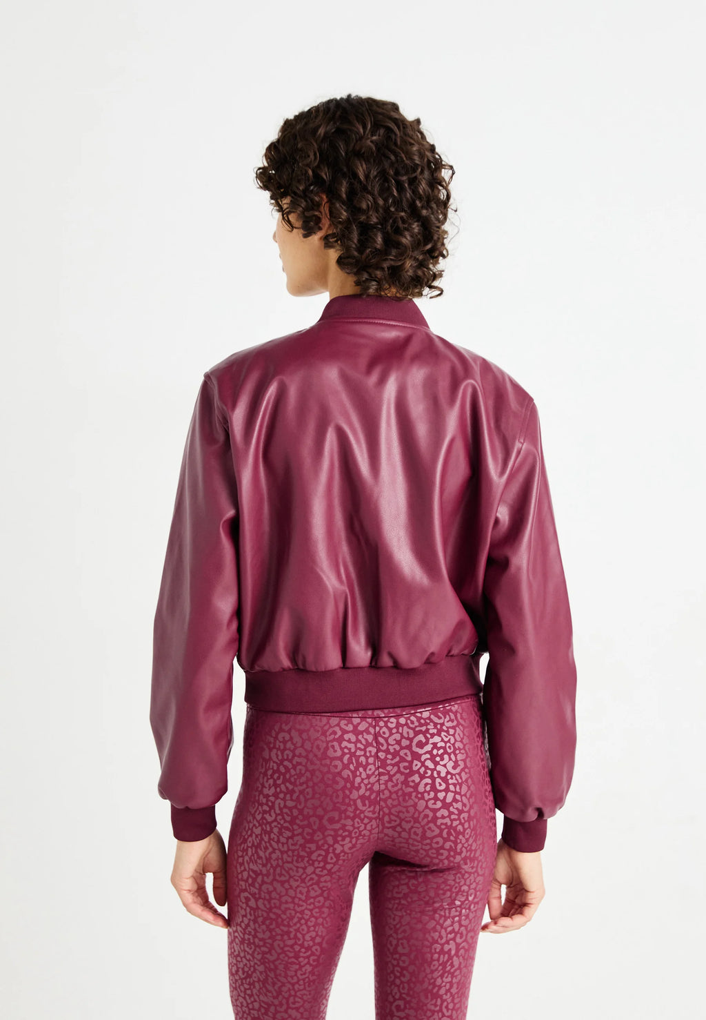 Women’s stylish burgundy bomber jacket