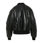 McQueen Leather Bomber Jacket Women, Black Zing Apparel