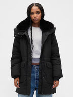 Womens-GAP-Faux-Fur-Trim-Midi-Puffer-Jacket
