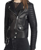 Sheep Leather Biker Jacket Women, Black Zing Apparel