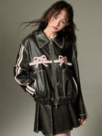 Womens-Pink-Bow-Oversized-Leather-Jacket