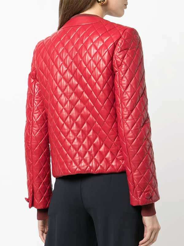 Collarless Quilted Leather Biker Jacket Women, Red Zing Apparel