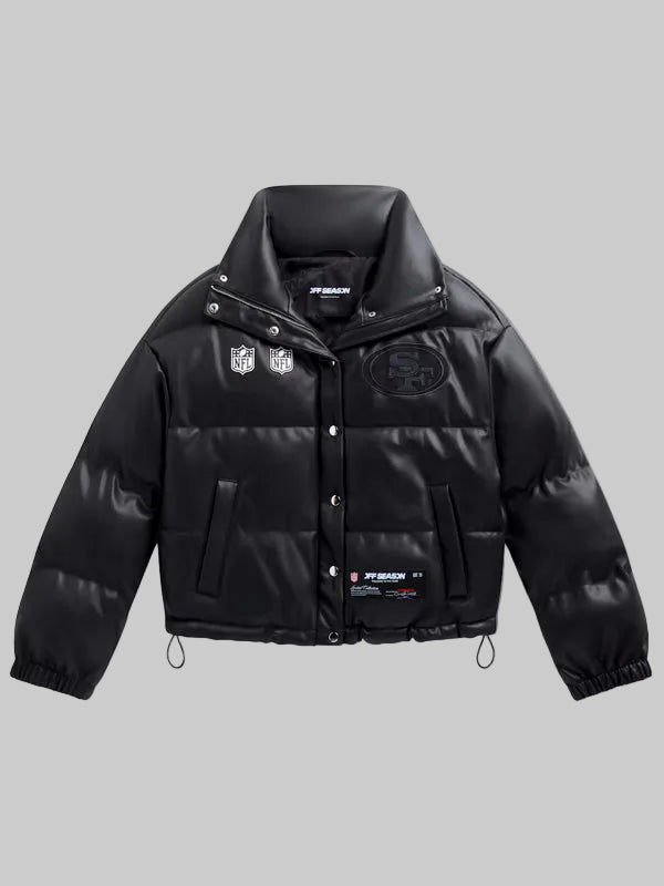 Womens-San-Francisco-49ers-Faux-Leather-Puffer-Black-Jacket