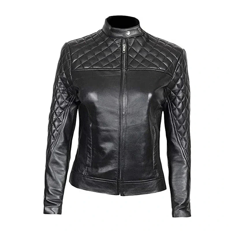Slim Fit Quited Leather Biker Jacket Women Zing Apparel