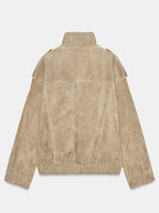 Zara-Woman-Nwt-Suede-Leather-Jacket-Bomber-Brown-Taupe-Back
