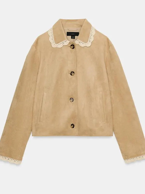 Zara Suede Jacket Women Beige