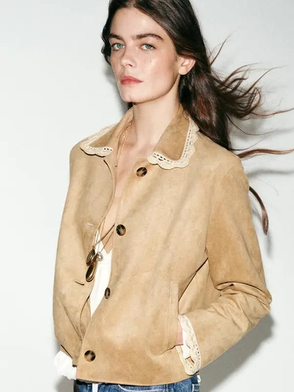 Zara Suede Jacket Women Beige