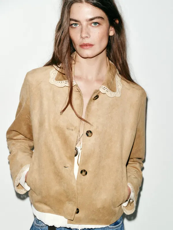 Zara Suede Jacket Women Beige