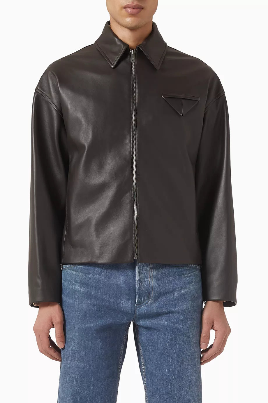 Zip up leather blouson jacket