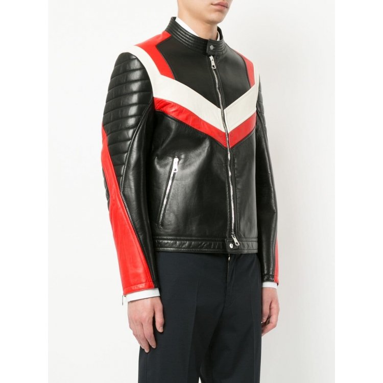 Red and White Panelled Sheep Leather Jacket Zing Apparel