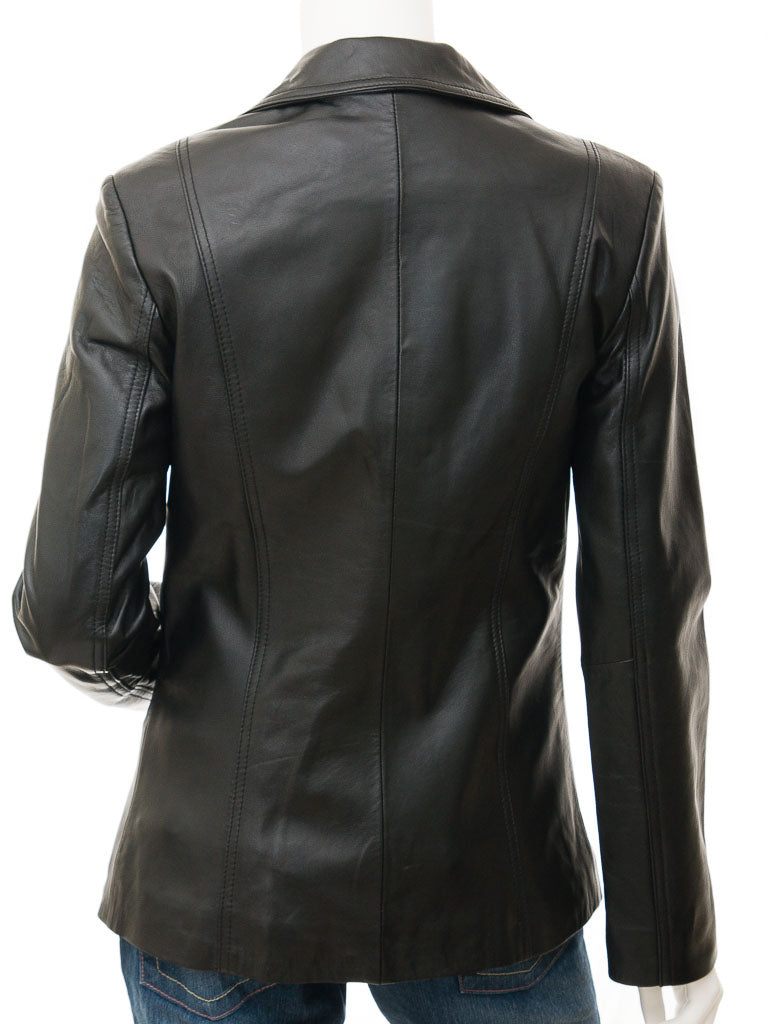 Lambskin Leather Blazer Women Black Zing Apparel