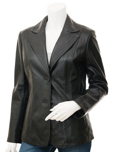 Lambskin Leather Blazer Women Black Zing Apparel