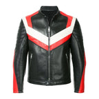 Red and White Panelled Sheep Leather Jacket Zing Apparel