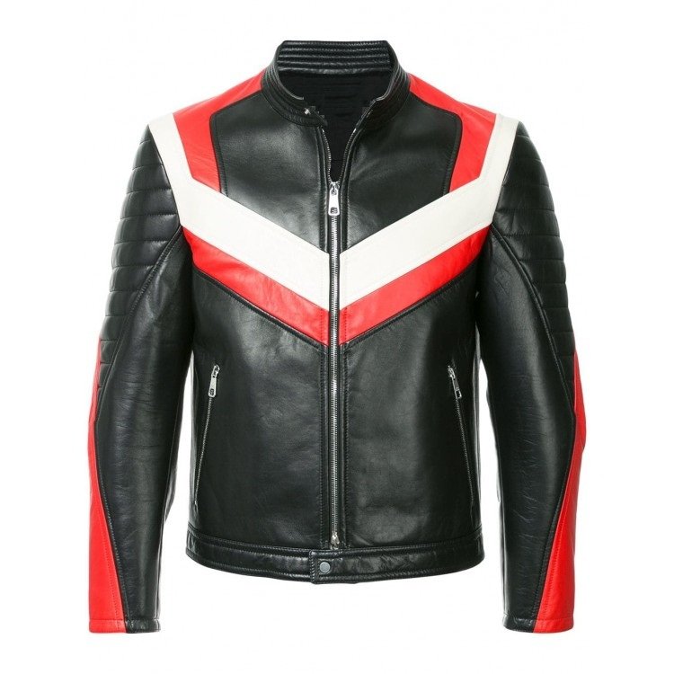 Red and White Panelled Sheep Leather Jacket Zing Apparel
