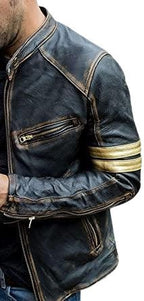Distressed Quilted Biker Jacket Men, Brown Zing Apparel