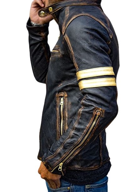 Distressed Quilted Biker Jacket Men, Brown Zing Apparel