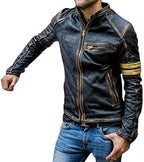 Distressed Quilted Biker Jacket Men, Brown Zing Apparel