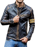Distressed Quilted Biker Jacket Men, Brown Zing Apparel