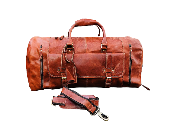Handmade Travel Leather Duffle Bag, Brown Zing Apparel