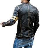 Distressed Quilted Biker Jacket Men, Brown Zing Apparel