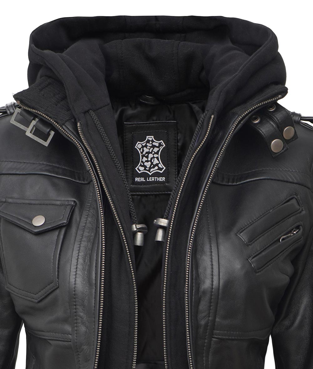Women Leather Jacket With Hood Burgh Zing Apparel