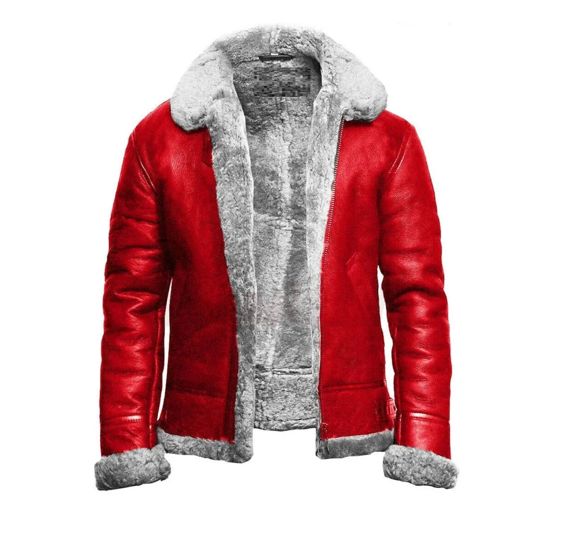 Red Christmas Holiday Bomber Shearling Jacket Zing Apparel
