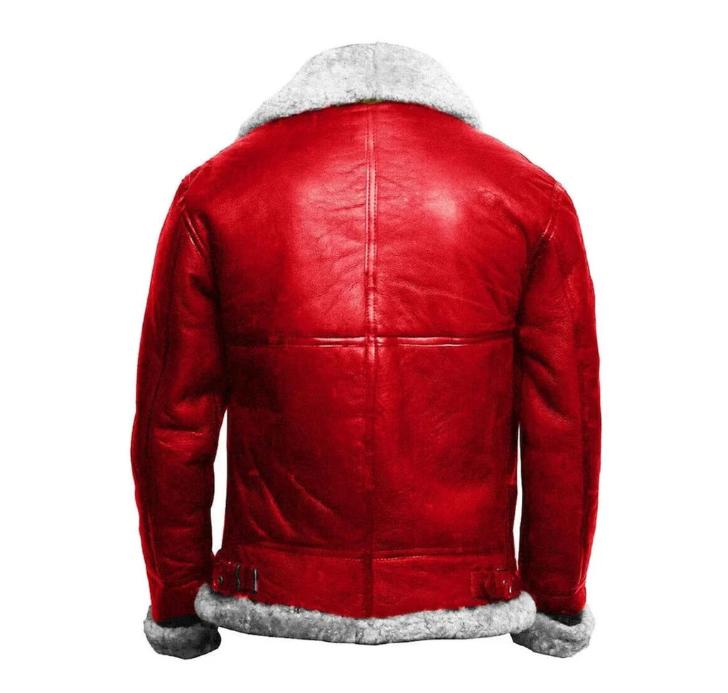 Red Christmas Holiday Bomber Shearling Jacket Zing Apparel