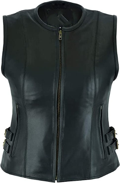 Sheep Skin Leather Vest For Women, Black Zing Apparel