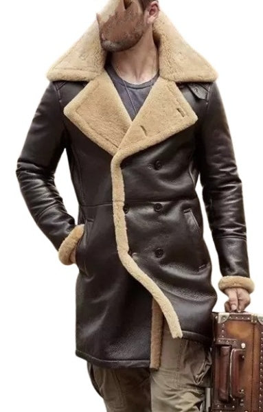 Premium Brown Shearling Long Coat For Men Zing Apparel