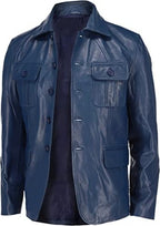Leather Blazer Men with 5 Buttons, Blue Zing Apparel