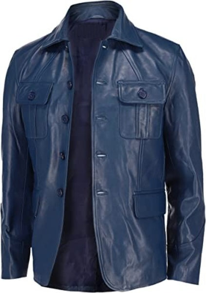 Leather Blazer Men with 5 Buttons, Blue Zing Apparel