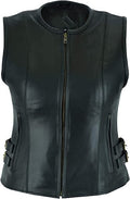 Sheep Skin Leather Vest For Women, Black Zing Apparel