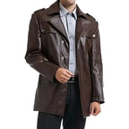 Single Breasted Leather Blazer Men, Brown Zing Apparel