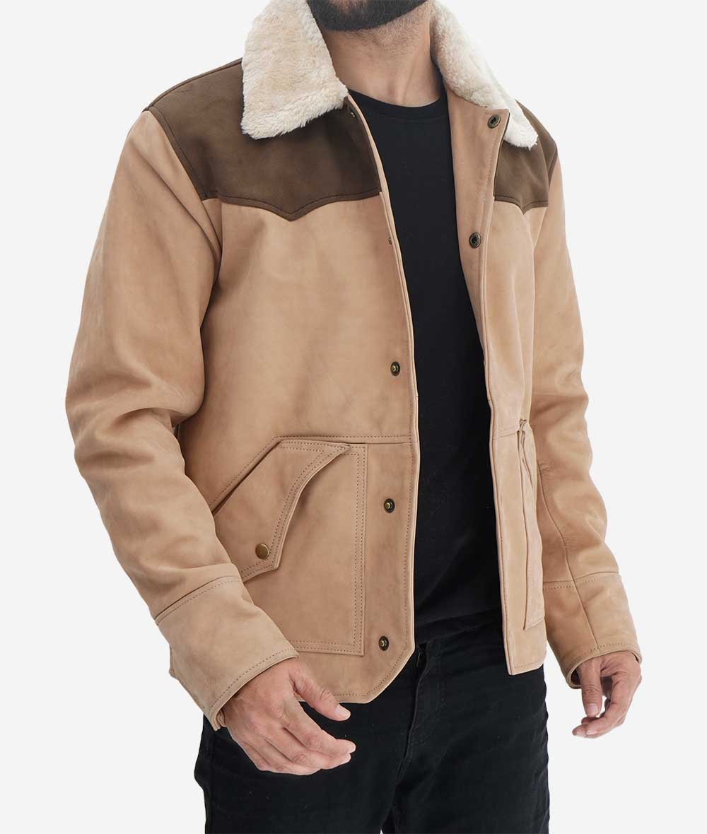 Modern Suede Leather Jacket Men, Beige Zing Apparel