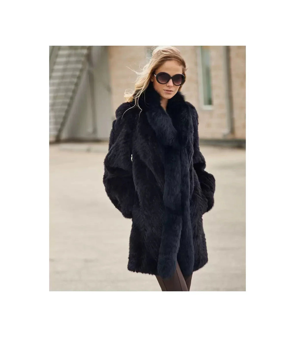 Olivia Textured Mink Stroller Coat with Fox Tuxedo Collar Zing Apparel