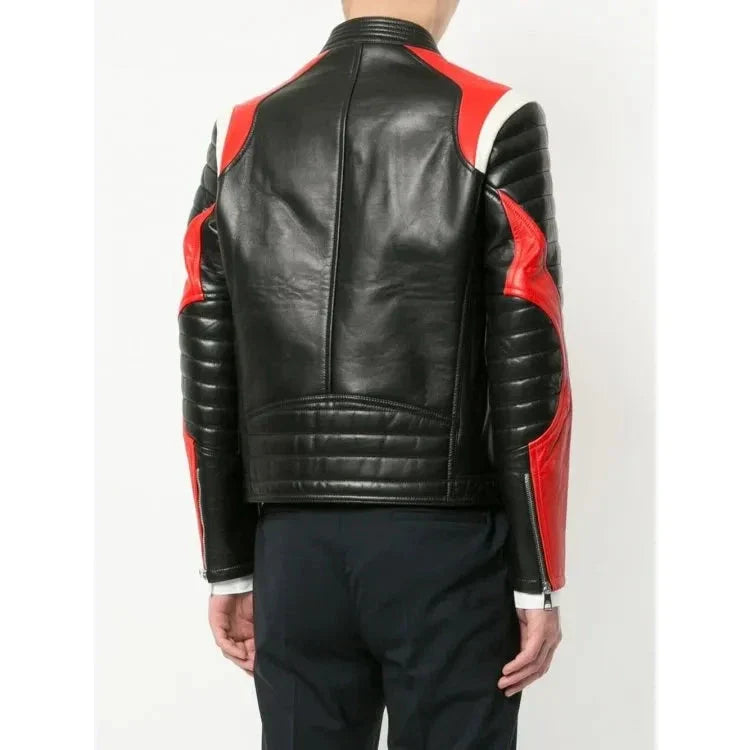Red and White Panelled Sheep Leather Jacket Zing Apparel