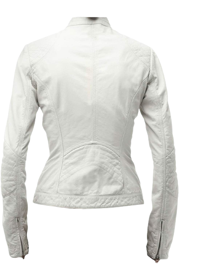 Pure Sheep Leather Biker Jacket Women, White Zing Apparel