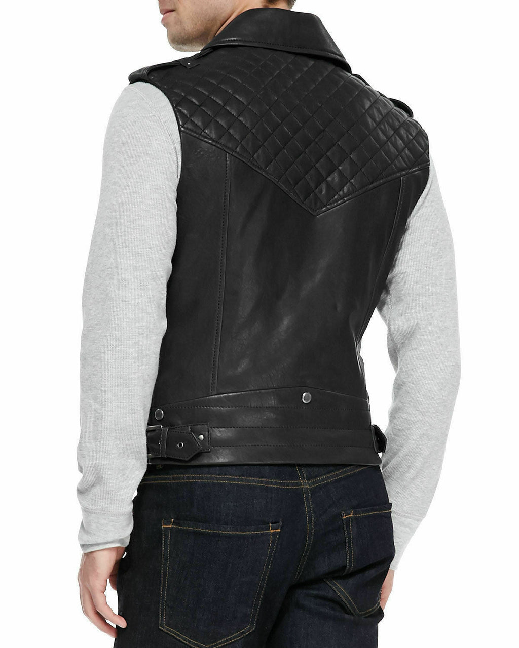 Asymmetrical Quilted Leather Vest Black Zing Apparel