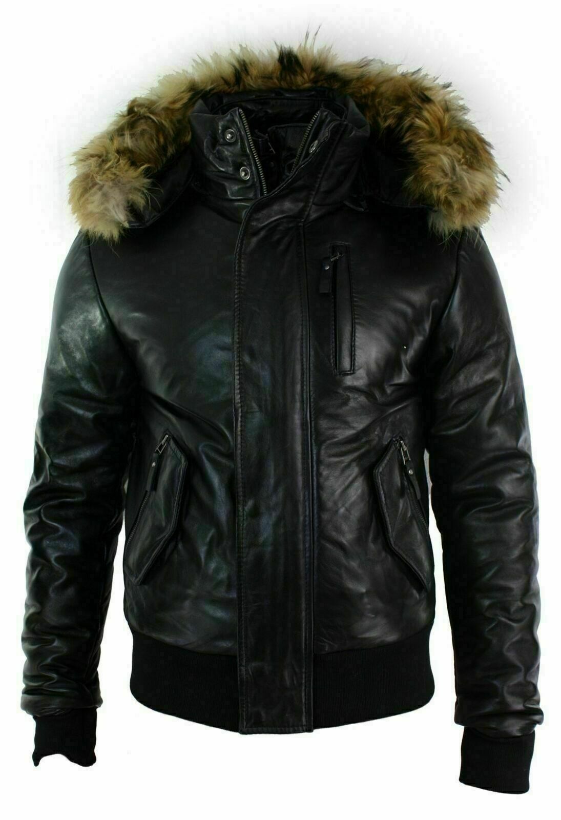 Fur Padded Leather Jacket With Hood Zing Apparel