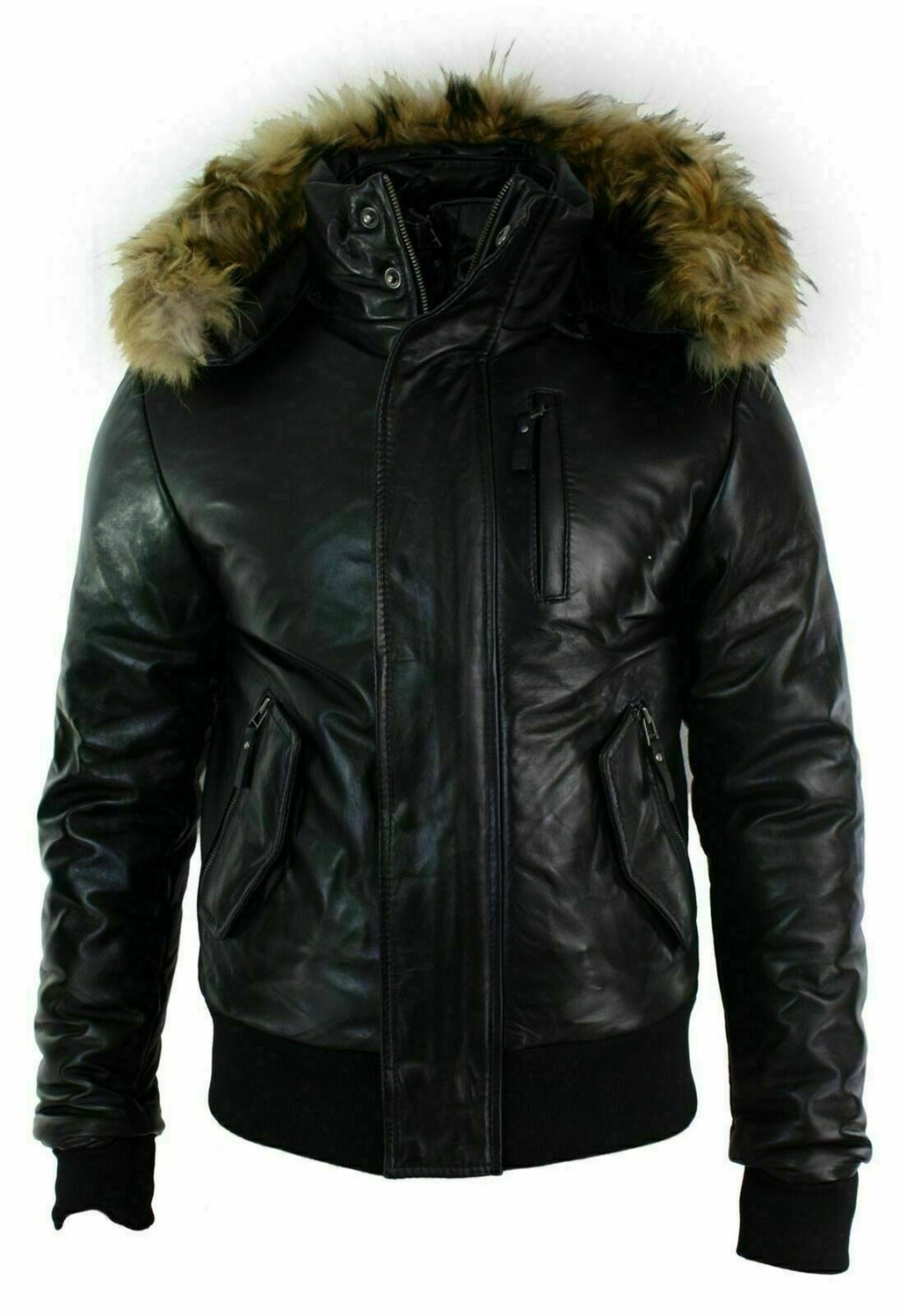 Fur Padded Leather Jacket With Hood Zing Apparel