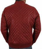 Quilted Biker Leather Jacket Men, Maroon Zing Apparel