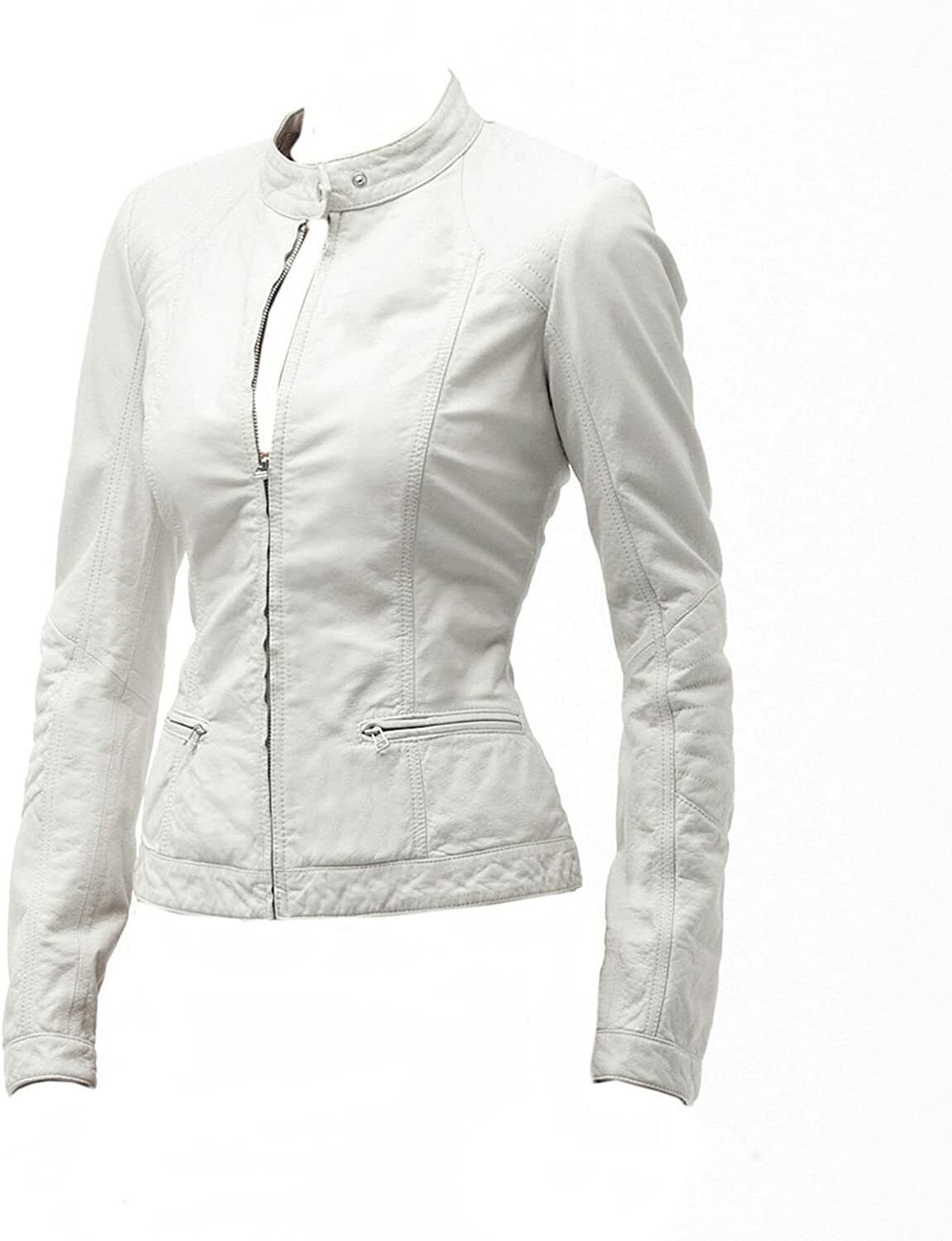 Faux Leather Biker Jacket Women, White Zing Apparel