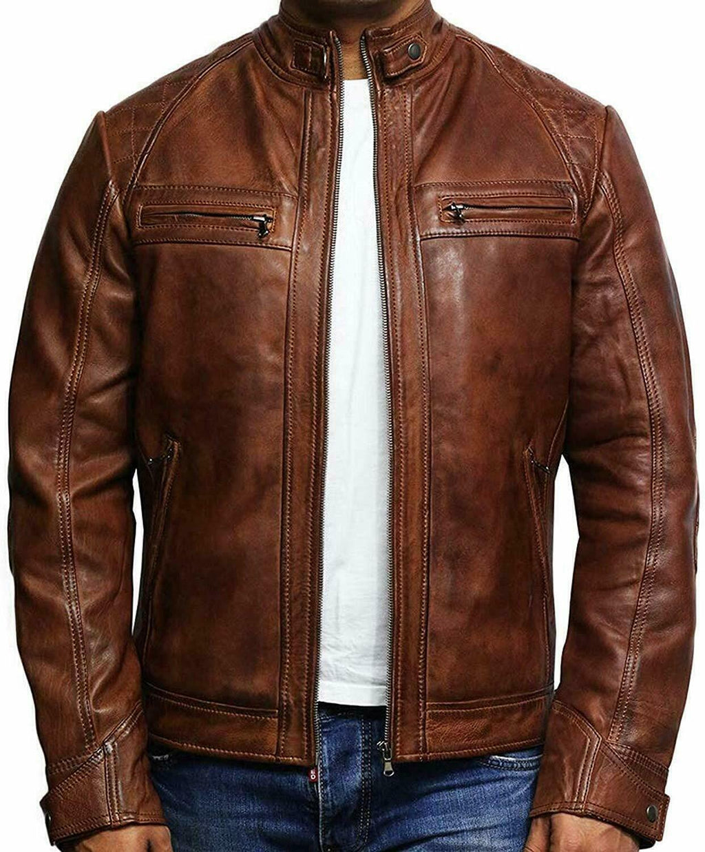Modern Biker Jacket Men, Brown Zing Apparel