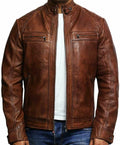 Modern Biker Jacket Men, Brown Zing Apparel