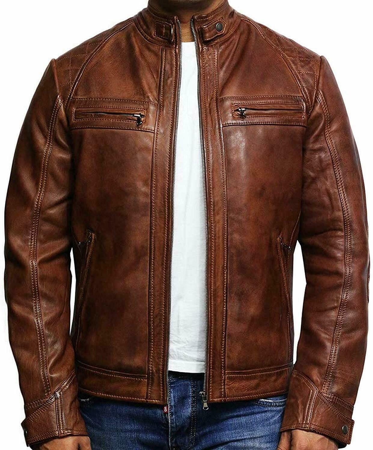 Modern Biker Jacket Men, Brown Zing Apparel