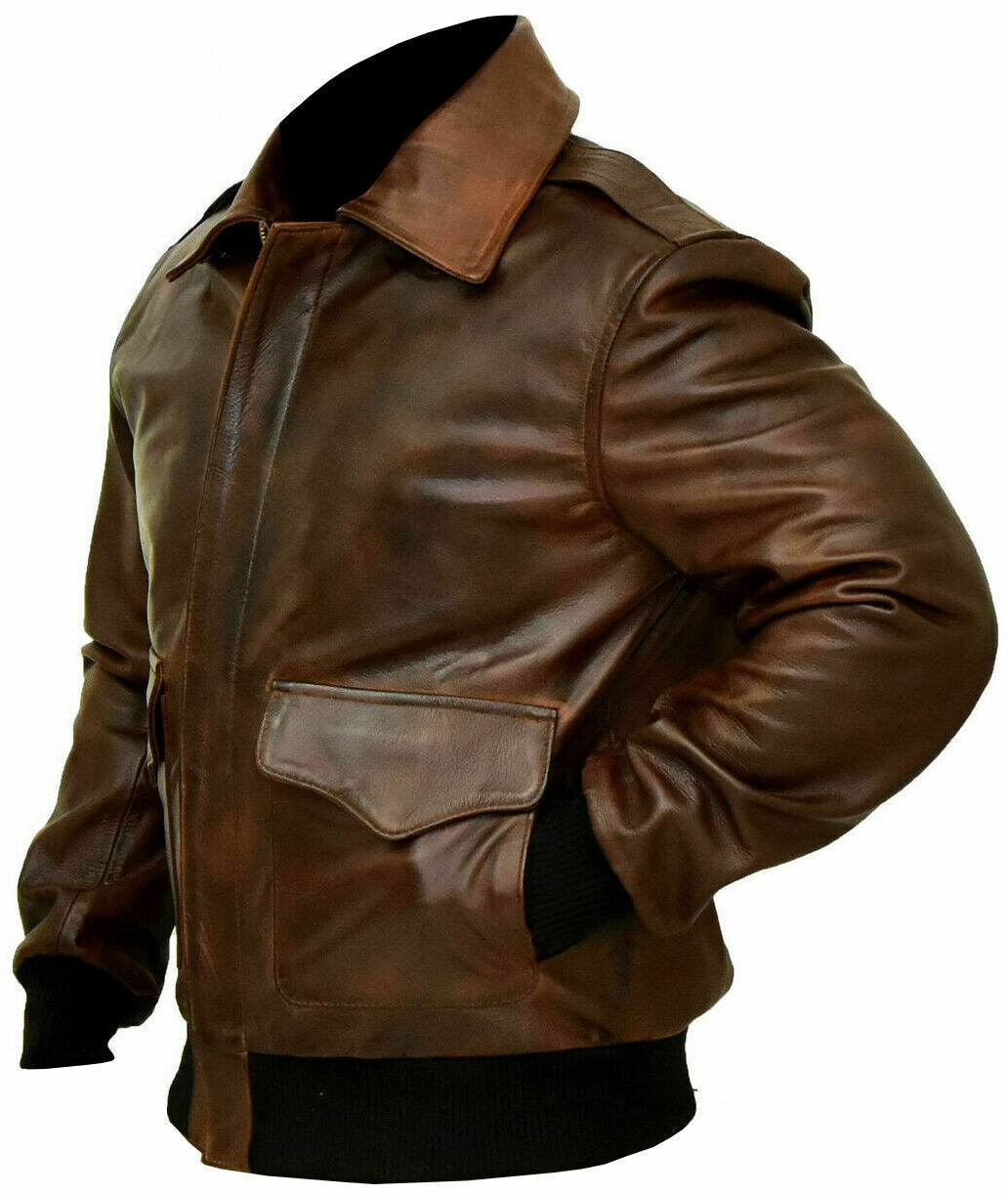Brown Leather Flight Bomber Military Jacket Zing Apparel