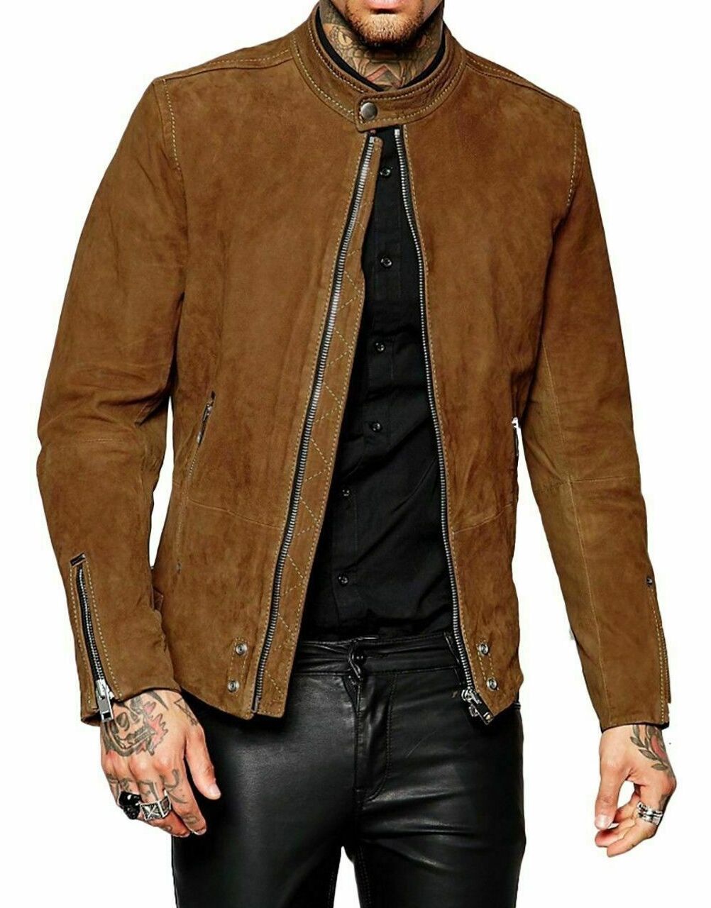Slim Fit Brown Suede Leather Jacket Zing Apparel