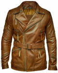 Tan Brown Belted Sheep Leather Jacket Zing Apparel
