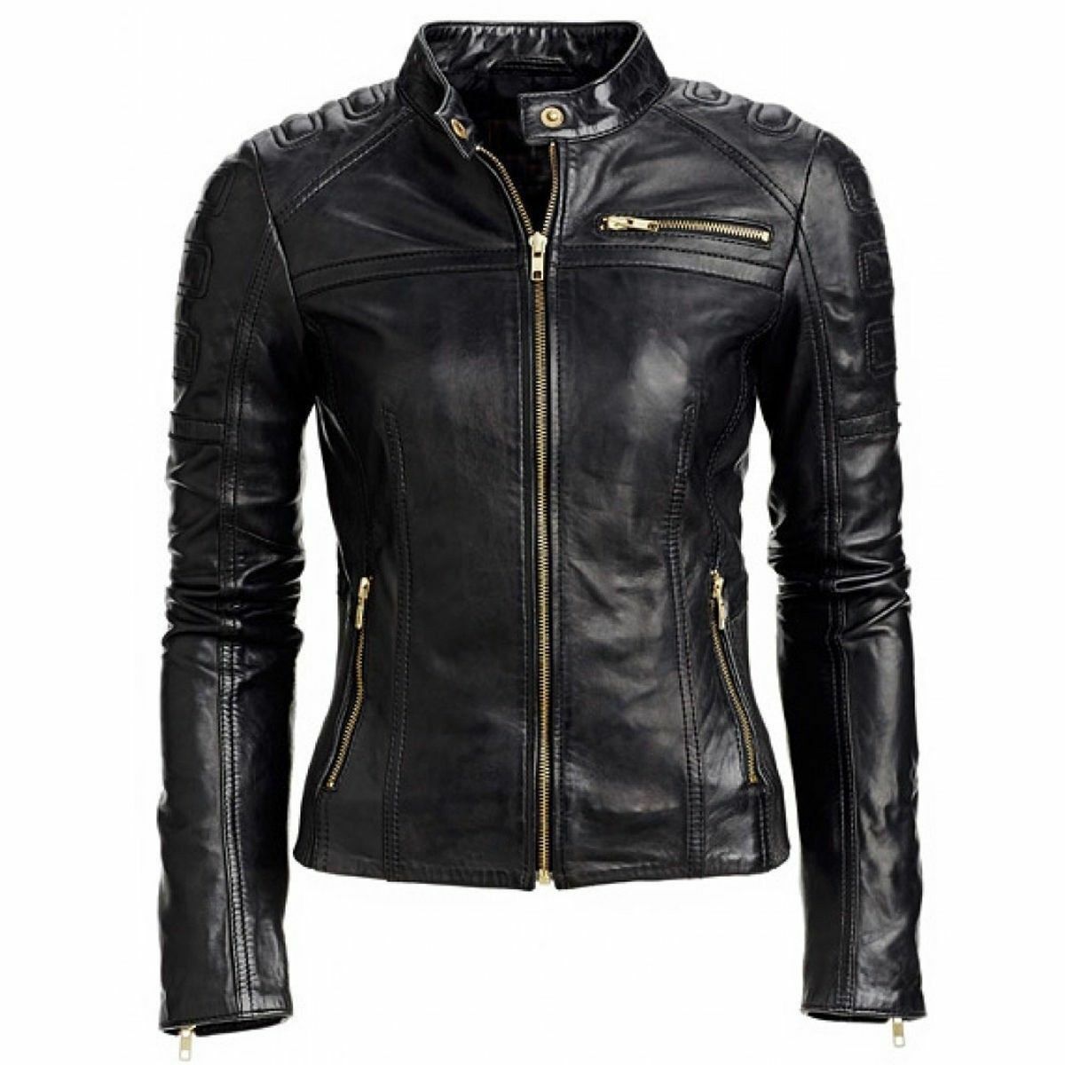 Slim Fit Women Biker Jacket, Black Zing Apparel